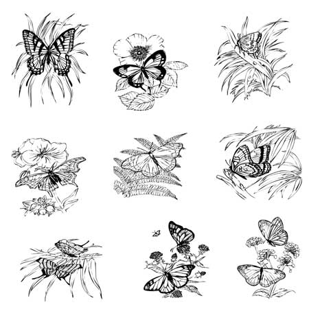 Фигуры для фотошопа - Бабочки на цветах
